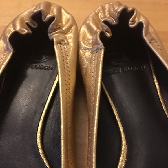 Tory Burch Reva Metallic Flats In Gold - Picture 4 of 5